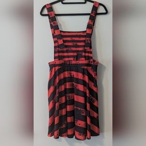 Gothdollbymika Red Grunge Stripe Apron Dress Adjustable Strap XL